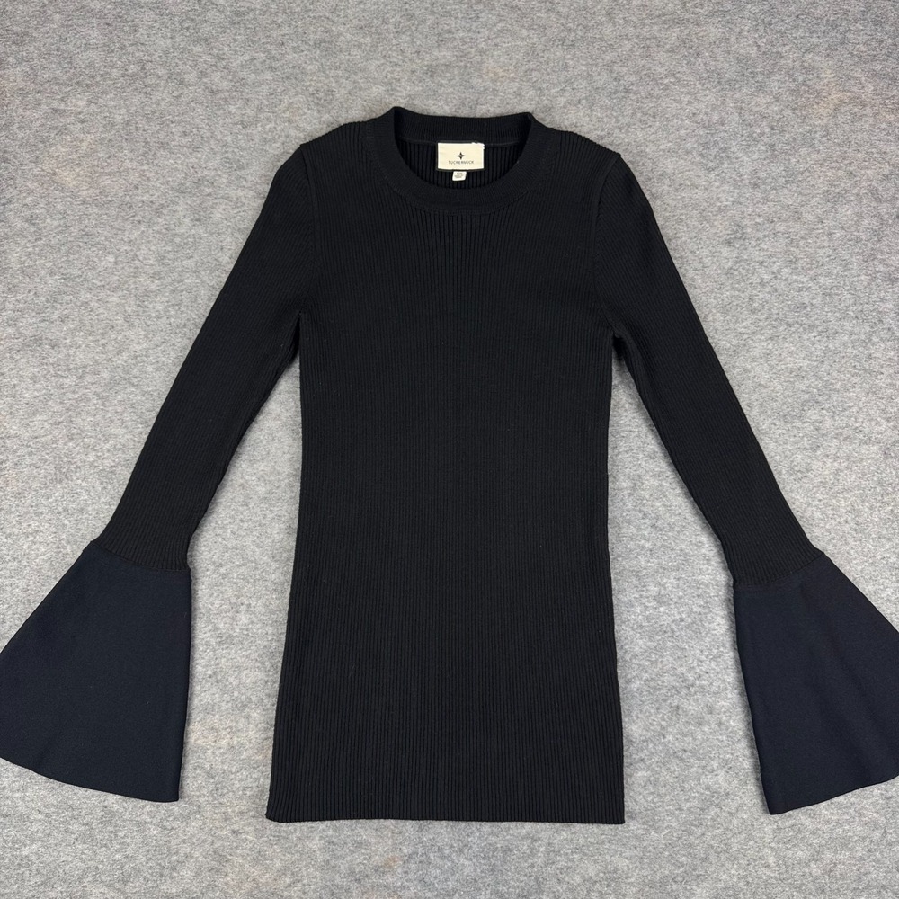 Tuckernuck Black Ribbed Bell‎ Sleeve Top Sweater Long Sleeve Womens XS